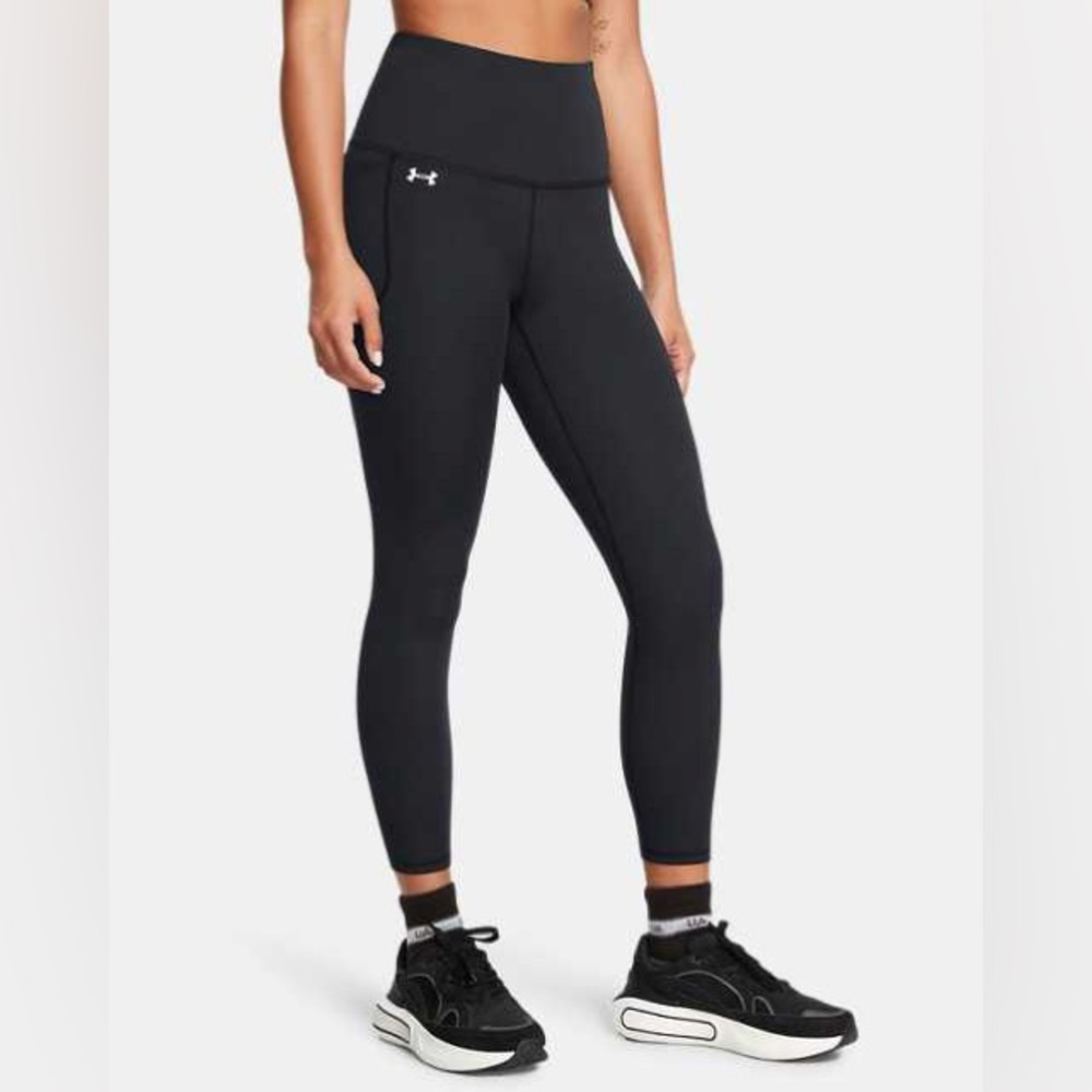 UNDER ARMOUR Black High-Waist Stretch Leggings Pants Grey detail Activewear sz S